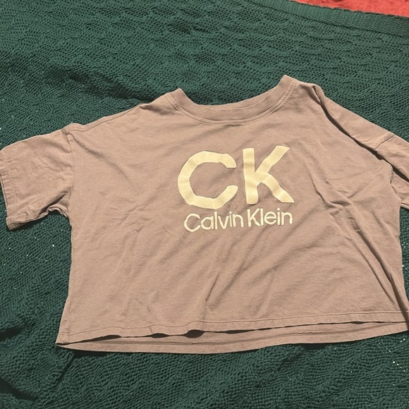 Calvin Klein Mauve Logo Crop Top Size M CK Streetwear Y2K Athleisure Essential - Picture 2 of 7